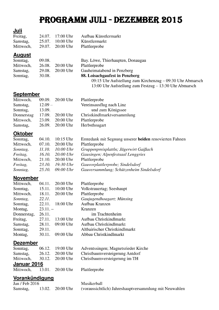 Programm 2. Halbjahr 2015